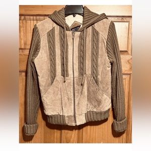 Vintage Brite n Sassy Womens Suede Sweater Jacket Sherpa lined size medium